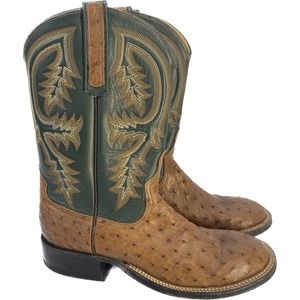 Anderson Bean Green & Tan Ostrich Western Cowboy Boots Men 6.5